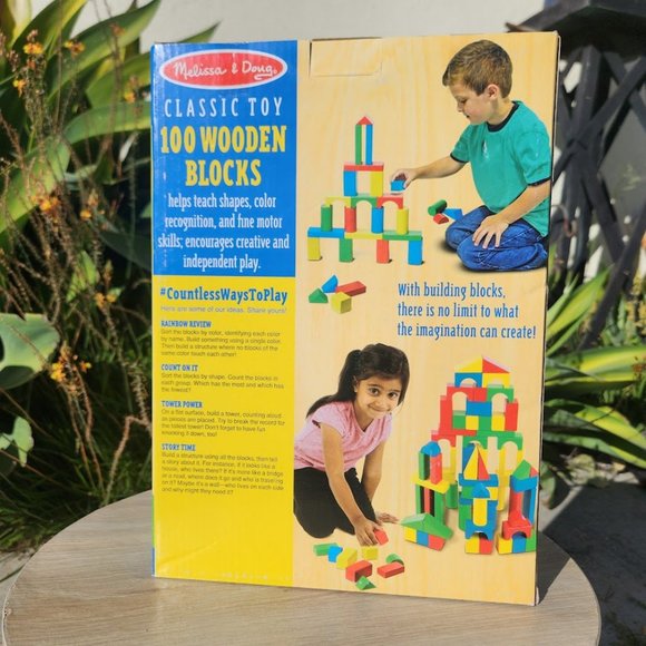 NEW Melissa & Doug Wooden Building Blocks Set 100 Blocks in 4 Colors 9 Shapes - Picture 4 of 8